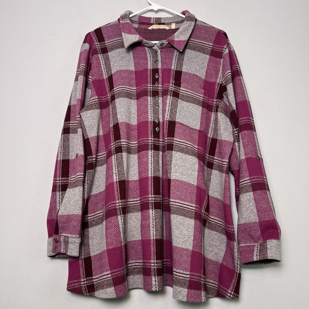 Soft Surroundings Womens Plaid Flannel Pullover Tunic Shirt Sz XL Western Retro